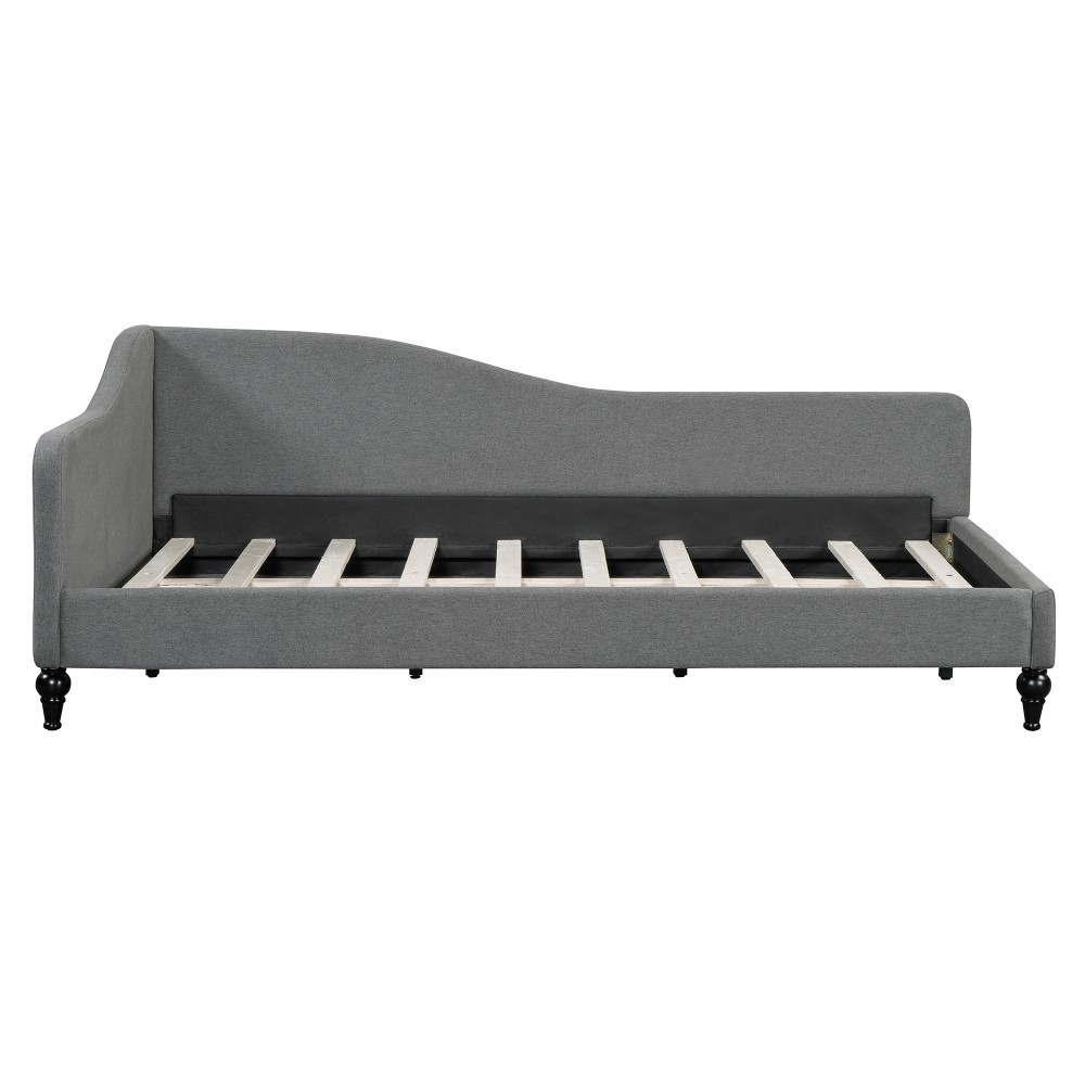 Twin Size L-Shaped Linen Daybed, with Solid Wood Legs, Gray