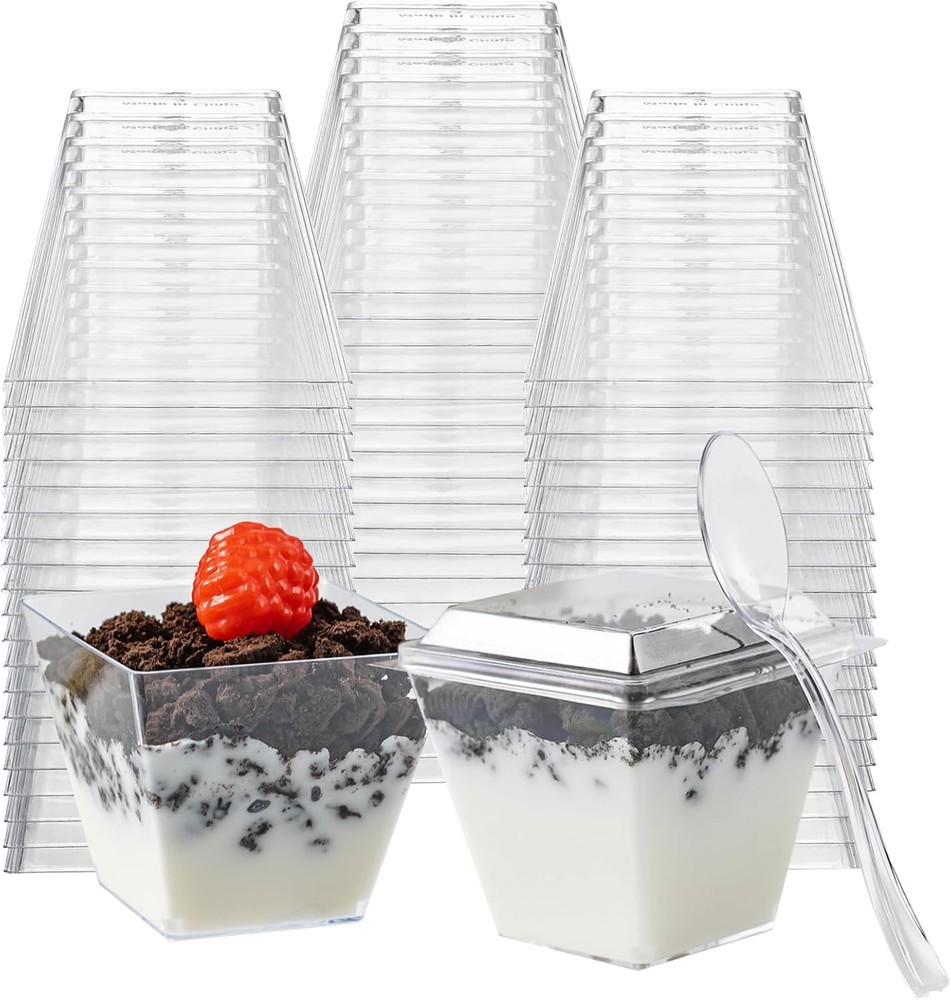 Plastic Dert Cups with Lids and Spoons, Mini Plastic Parfait Cups
