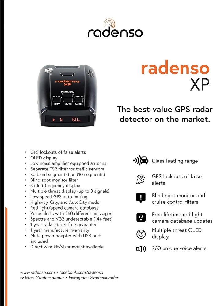 Oled Radar & Laser Detector with Automatic Sensitivity and GPS Lockouts Included