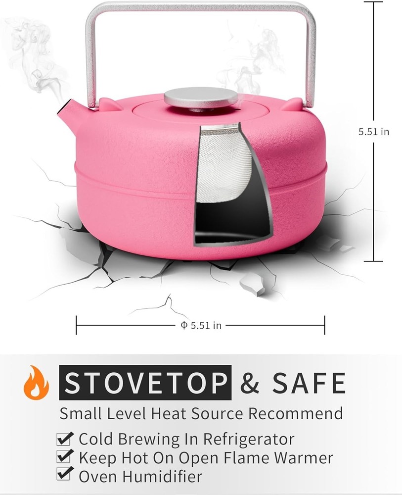 Teapot with Removable Infuser, Cast Iron Tea Kettle Stovetop Safe, Solid Geom...