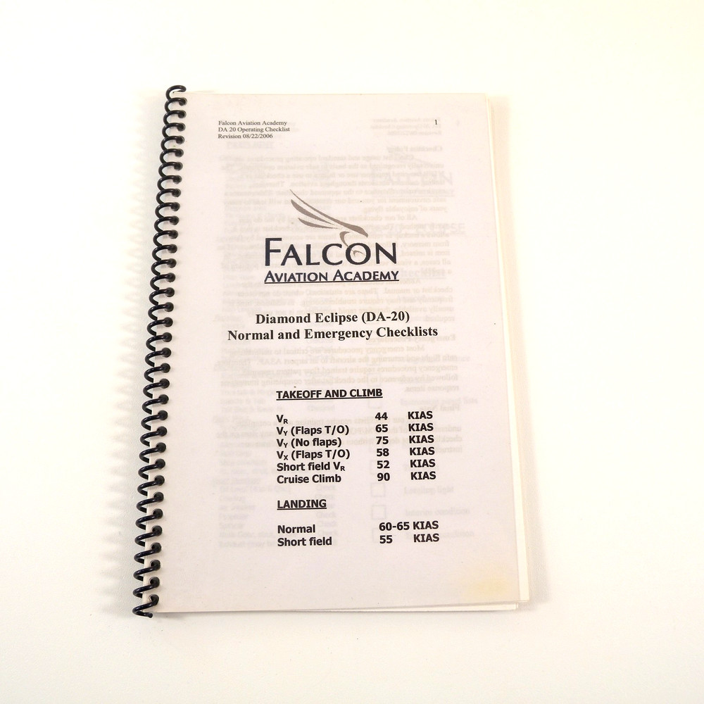 Diamond Eclipse Aircraft DA20 Normal And Emergency Checklist Pilot Training Book