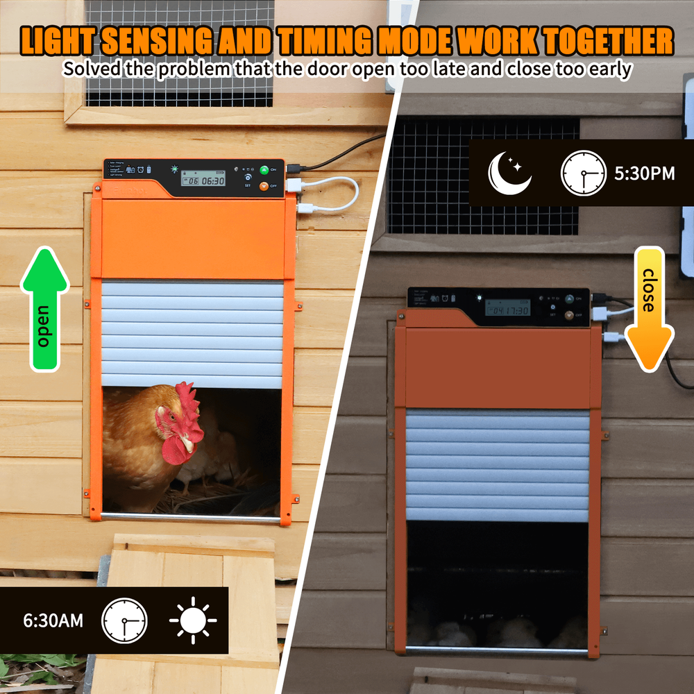 Auto Chicken Coop Door Solar Powered LCD Timer Light Remote Control Poultry Gate