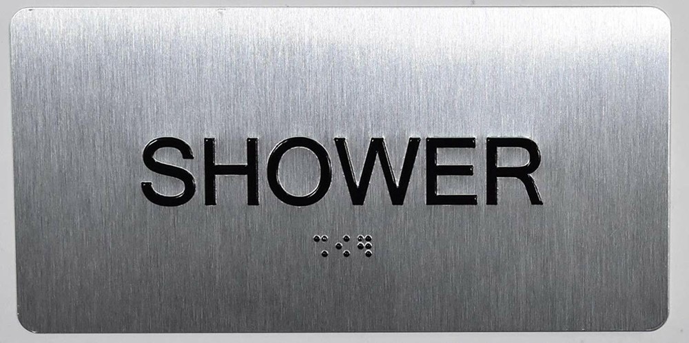 Shower Sign Silver-Tactile Touch... (Brush Silver,4x8)-REF24-1027