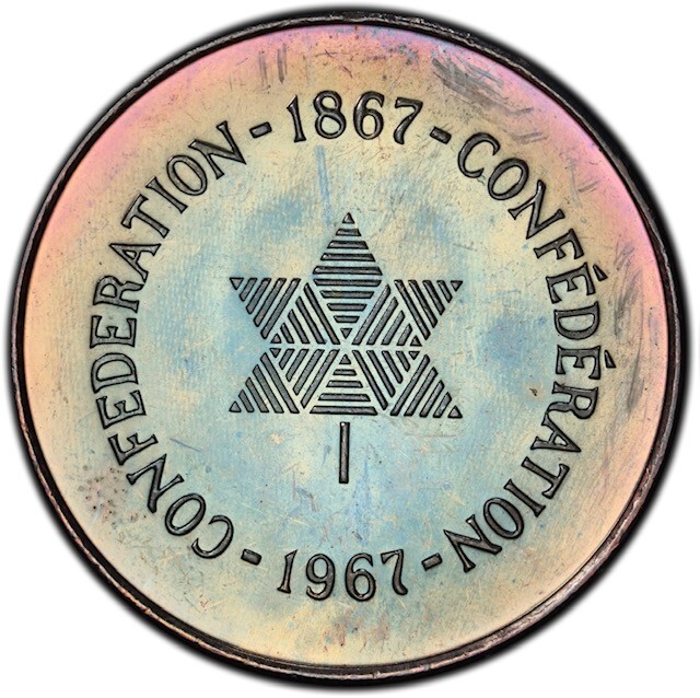 PL65 1967 Canada Silver Centennial Proof Medal, PCGS Secure- Rainbow Toned