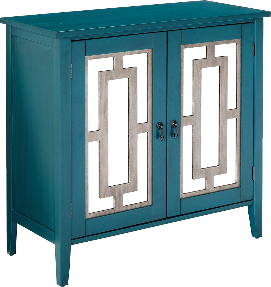 Antique Blue Buffet Server Cabinet with Mirrored Doors - Elegant Console Table