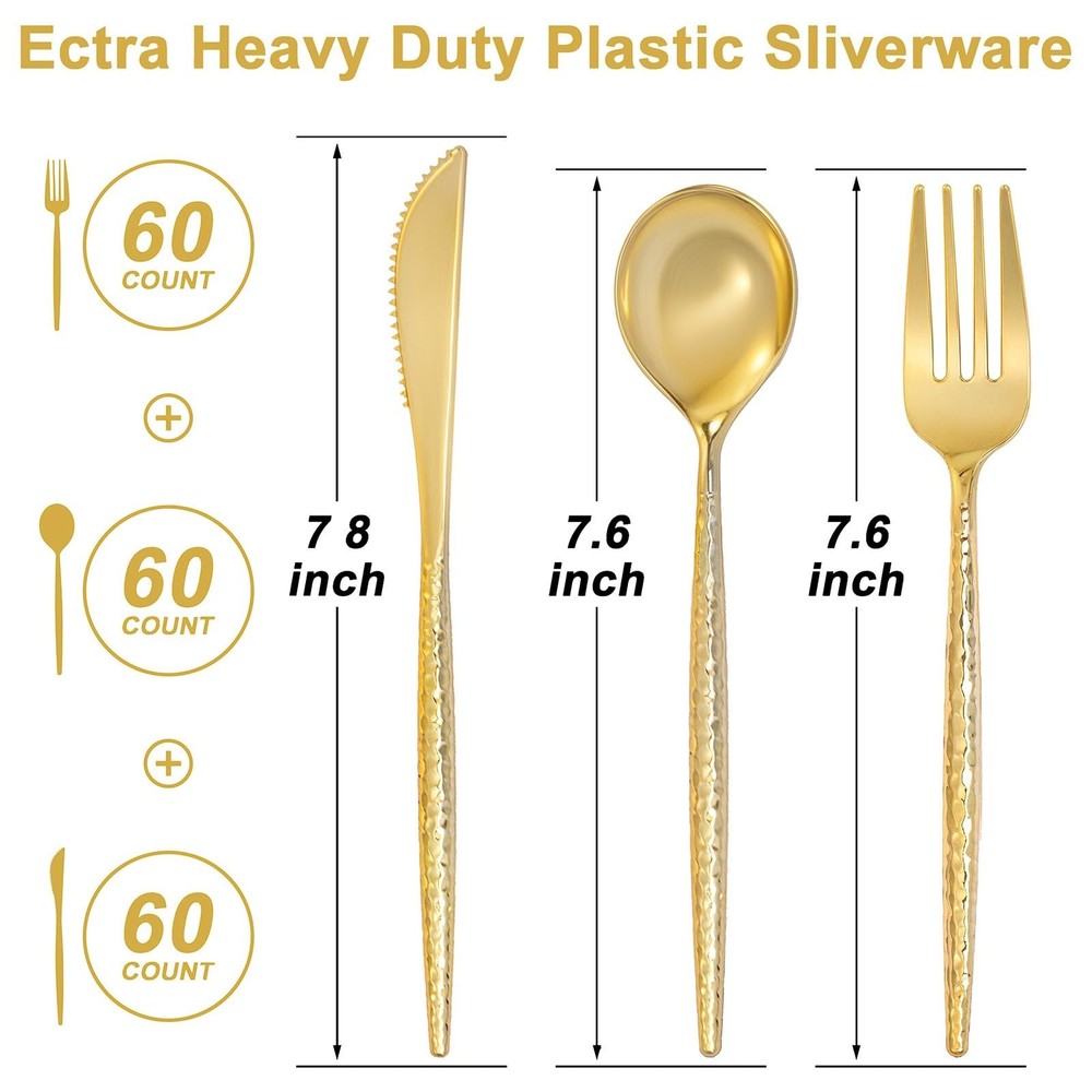 Rubtlamp 180 Pcs Gold Plastic Silverware - Disposable Plastic Utensils - Hamm...