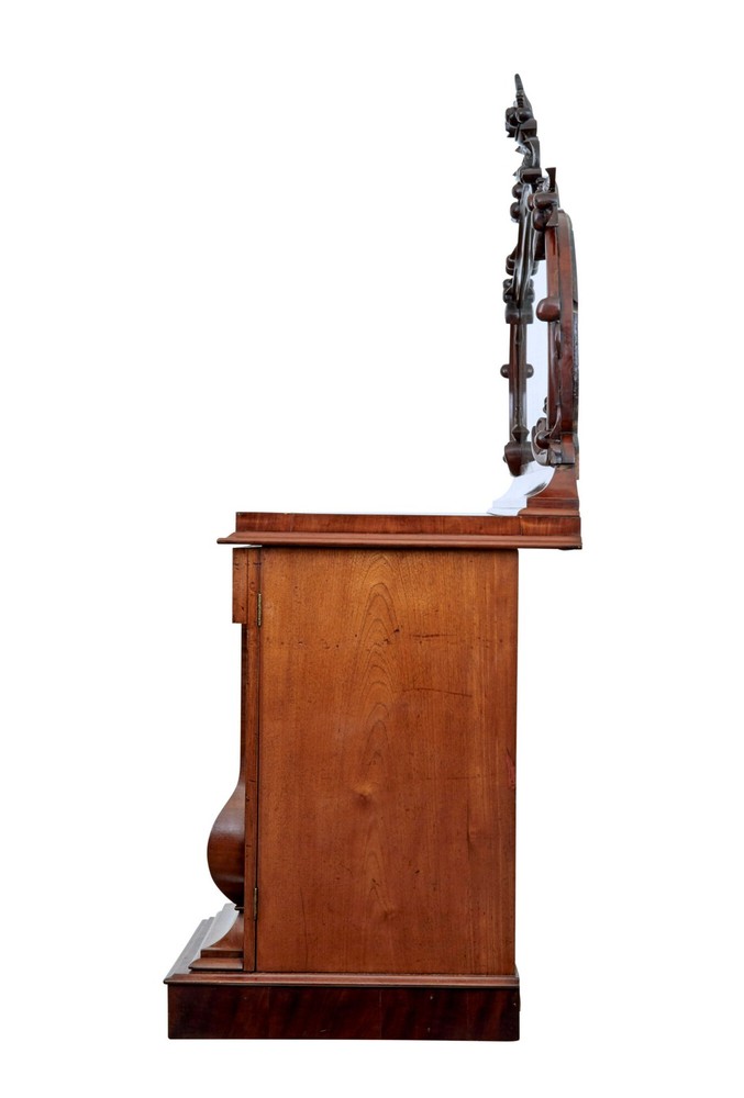 HIGH VICTORIAN SHAPED FLAME MAHOGANY MIRRORED SIDEBOARD