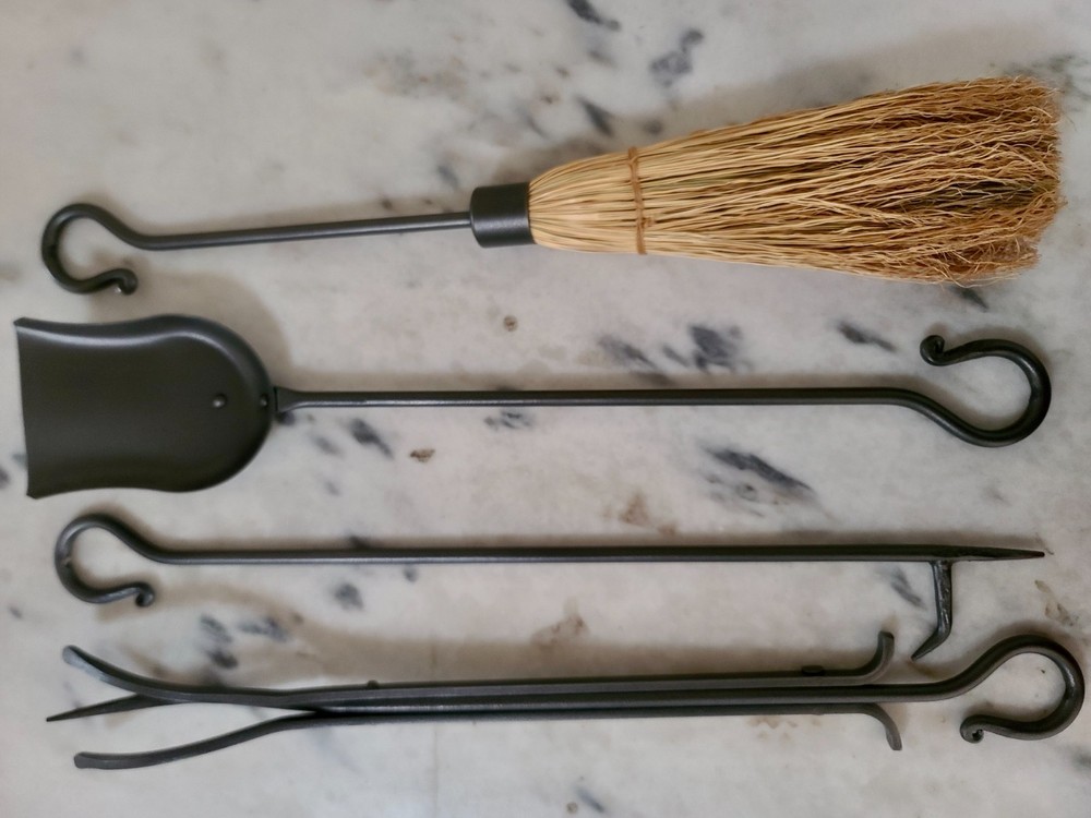 Cast Iron Fireplace Tools Set Fire Pit Accessories Durable 4 Piece New Study