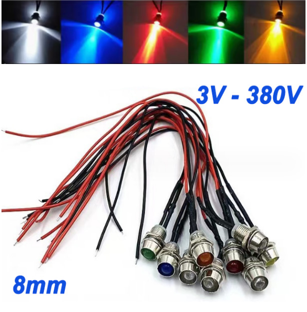 LED Warning Indicator Light, 8mm Thread, Metal,3-12/24 Channels,380V Panel Mount