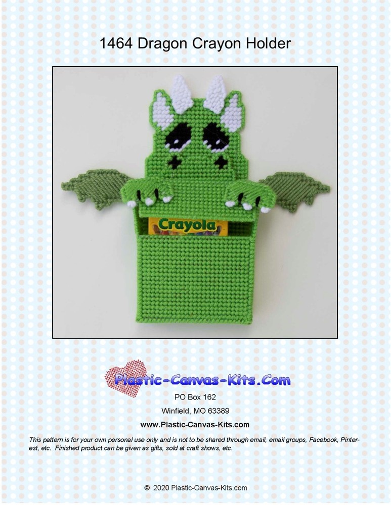 Dragon Crayon Holder-Plastic Canvas Pattern or Kit