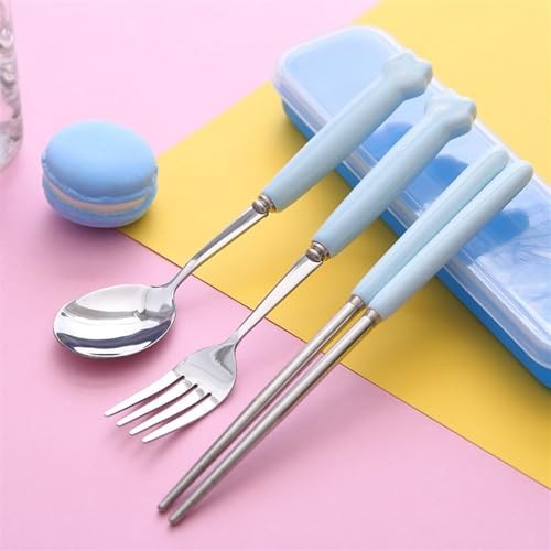 Cute Silverware Set, Cat Paw Ceramic Handle FORK SPOON WITH CASE Black