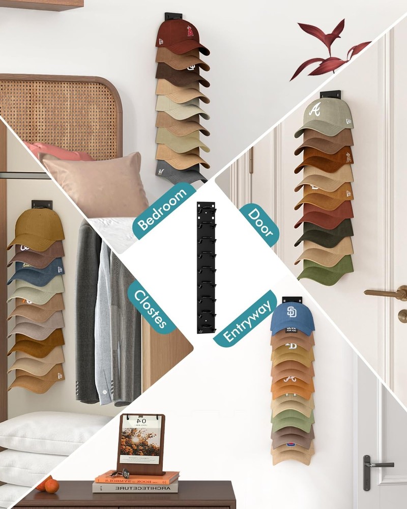 Hat Organizer for Baseball Caps (2-Pack), Strong Adhesive Hat Rack for Wall, ...