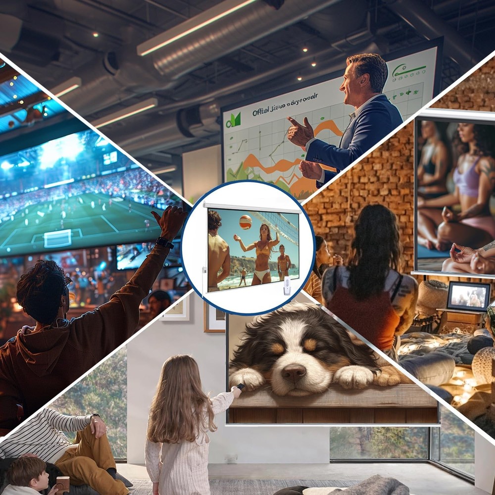 100" Motorized Projector Screen, Electric 4:3 Projector Screen with Remote Co...