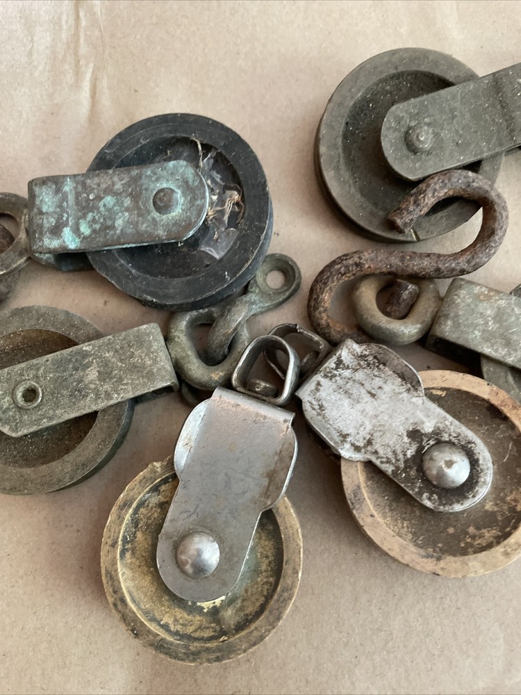 Vintage Pulley Lot Rustic Primitive 6 Pcs