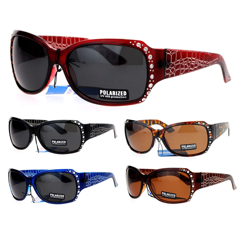 Anti Glare Polarized Womens Rhinestone Plastic Rectangular Butterfly Sunglasses
