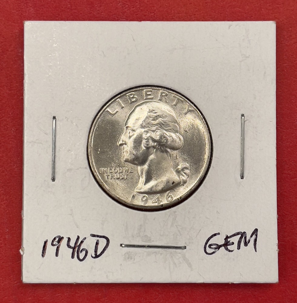 1946 D Washington Silver Quarter, Gem Uncirculated.