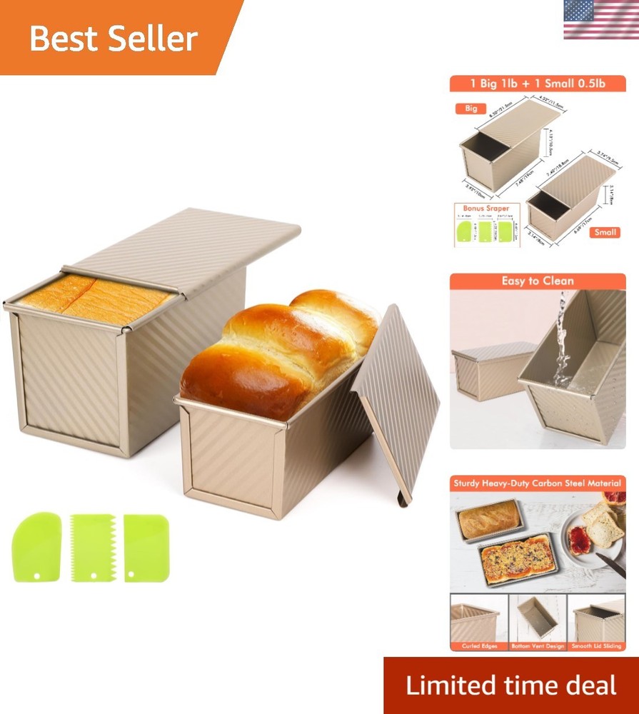Non-Stick Pullman Loaf Pans with Lid & Scraper - Ideal for Baking Bread