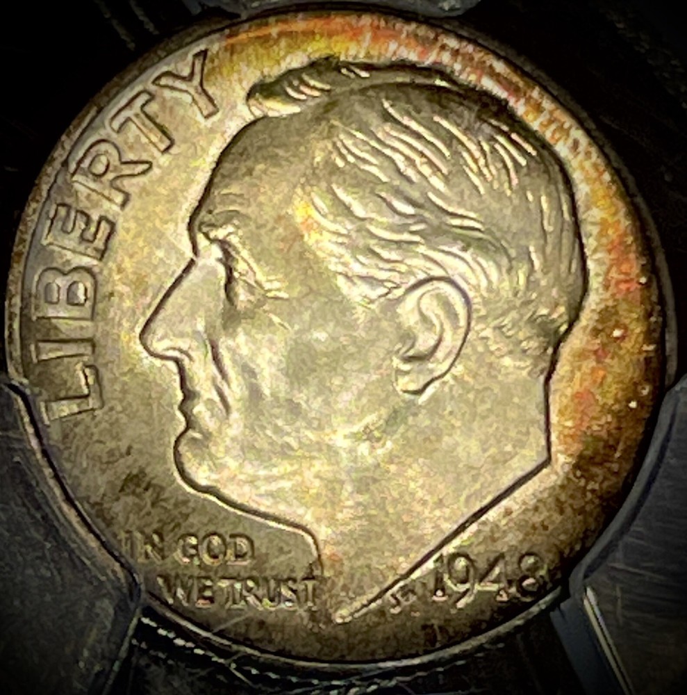 1948-D 10C PCGS MS66 FB Rainbow Toned Unc