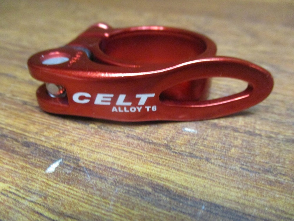 NOS CELT QUICK RELEASE SEAT POST / PILLAR COLLAR CLAMP - RED ANODIZED - 34.9mm