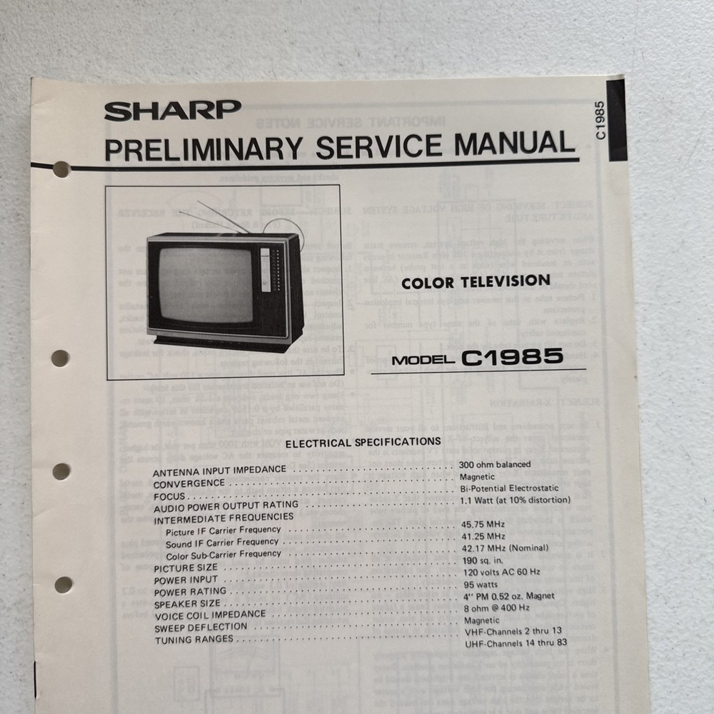Sharp Electronics Color Television Model C1985 Preliminary Service Information