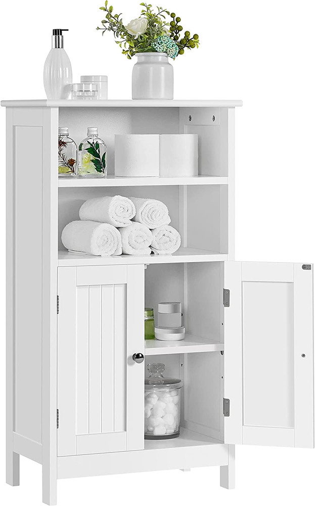 Cabinet Storage with Double Doors Adjustable Shelves Bathroom Floor Organizer