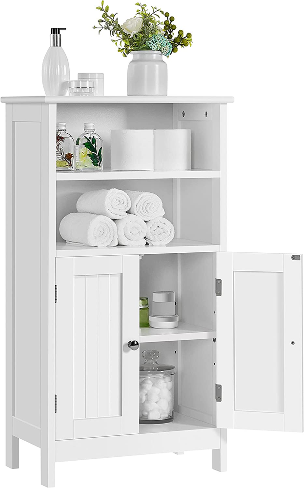 Cabinet Storage with Double Doors Adjustable Shelves Bathroom Floor Organizer