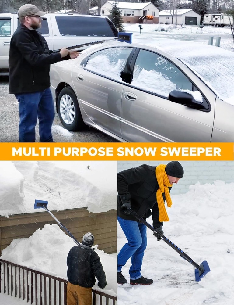49" Snow Broom with Ice Scraper for Car Windshield & Windows | Scratch Free S...