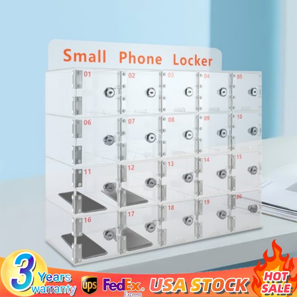 Clear Acrylic Cellphone Locker Rectangular Cell Phone Storage Box with Keys