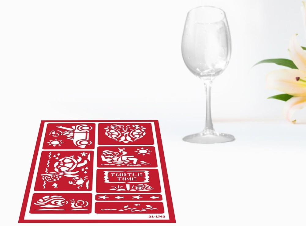 2 Glass Etching Stencils Reusable Template - Hawaii Theme Beach Stencils - Re...
