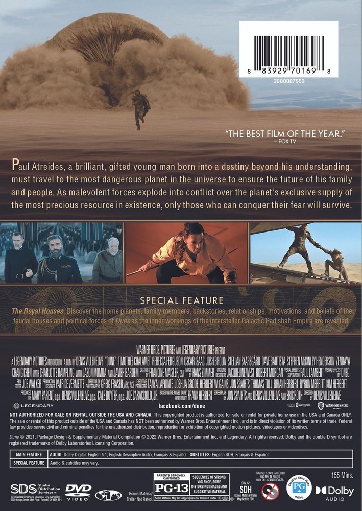 Dune DVD Timothée Chalamet NEW