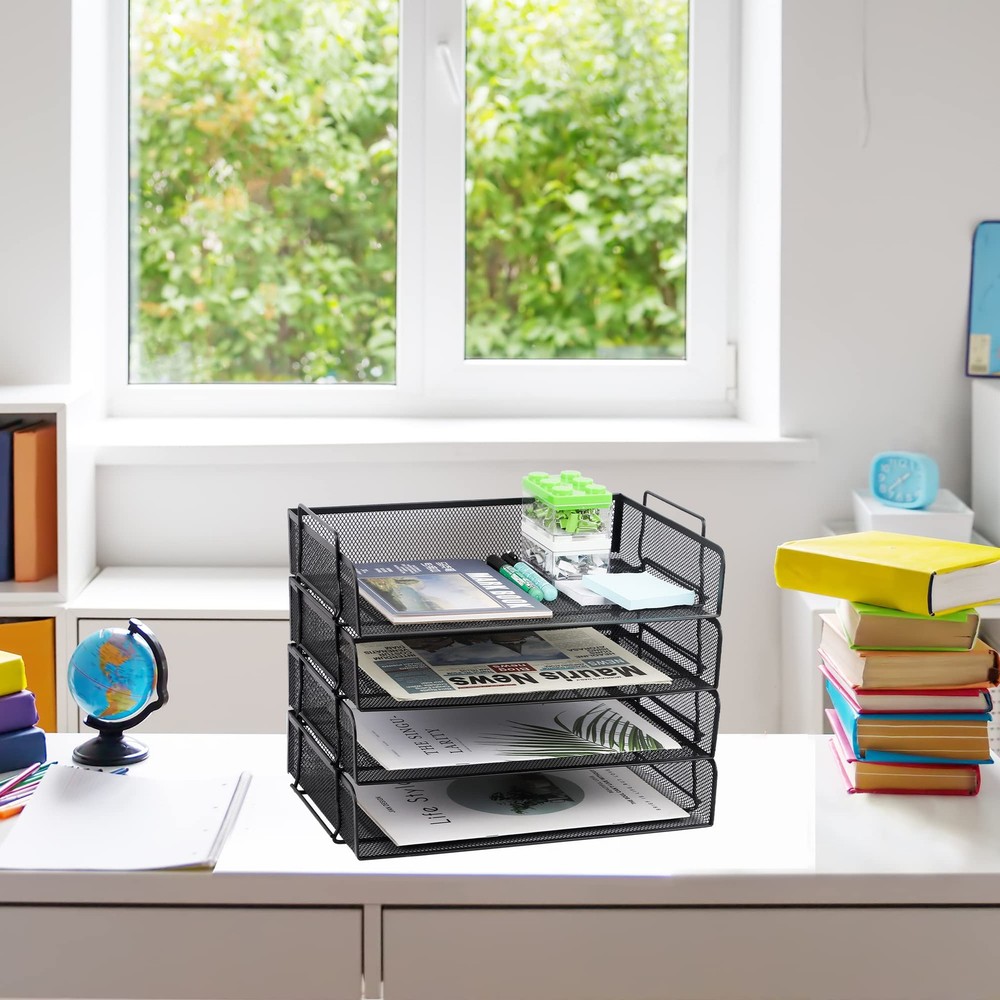 EASEPRES 4 Pack Stackable Desk Paper Tray, Metal Mesh Desktop Document Letter...