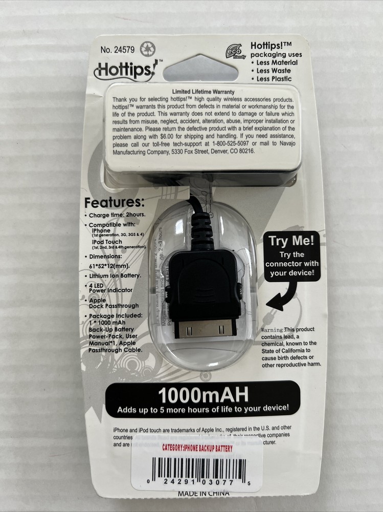 Hottips backup battery for iphone/ipod compatible with 1st generation iPhone