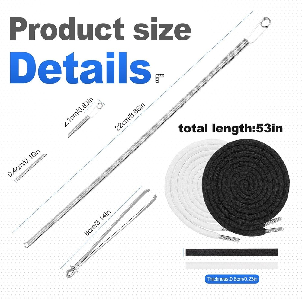 8PCS Drawstring Cord, Paired with 3 Drawstring Threader Tools, Reliable Drawstri