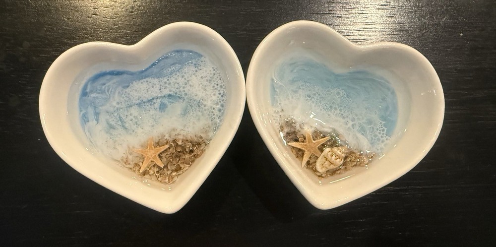 3 Inch Ceramic Heart Beach Trinket Dish
