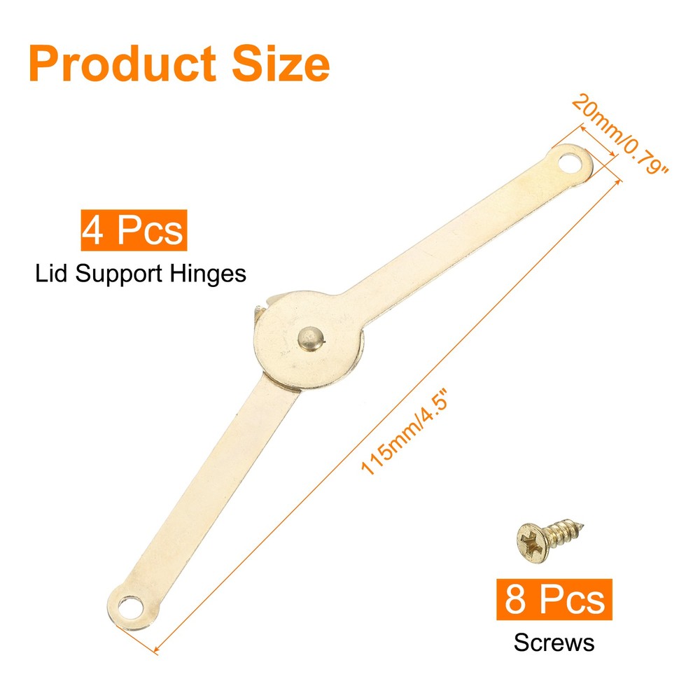 4pcs Lid Support Hinge, 4.5"x0.79" Gold Rotary Hinges