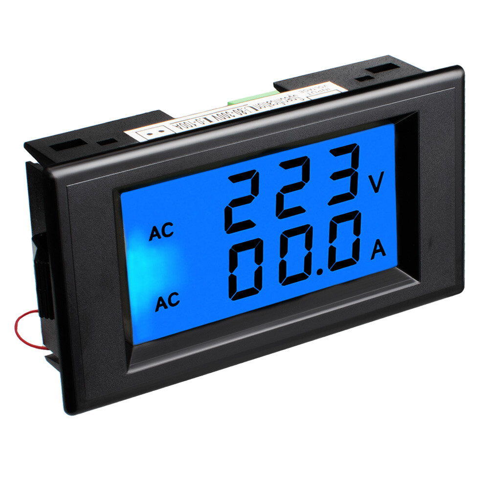 Dual Display LCD Digital AC80-300V 100A Amp Voltage Panel Meter White/Black