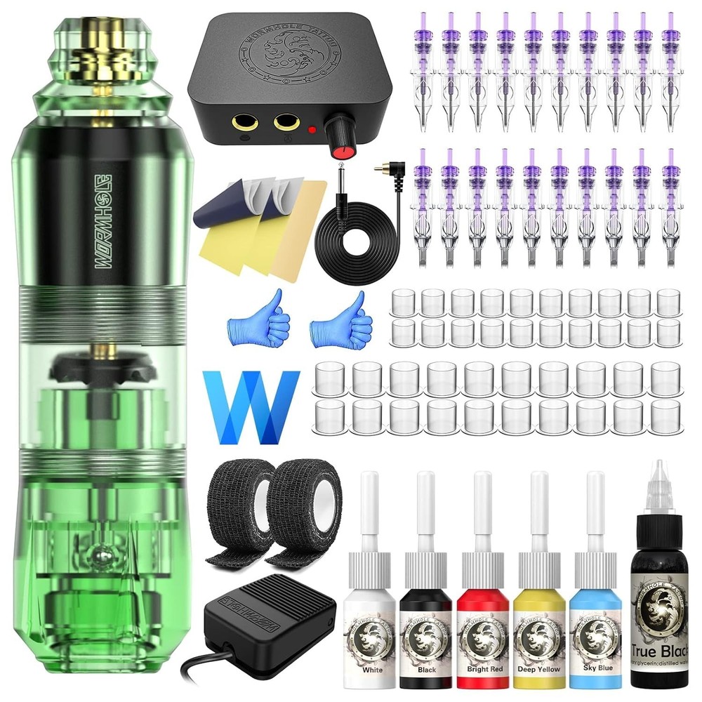 Tattoo Kit Wormhole Rotary Machine Complete WTK159, Green