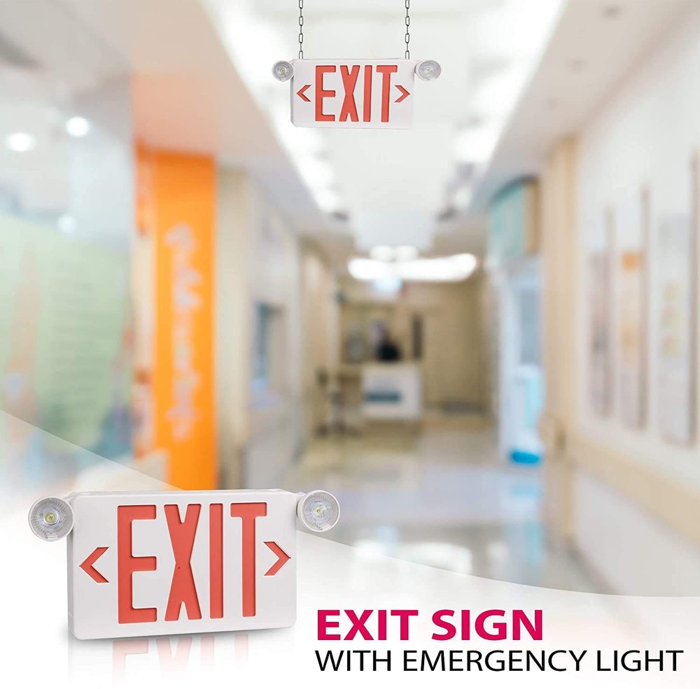 Red Exit Sign with Lights，Adjustable Head Exit Lights with Battery Backup, Du...