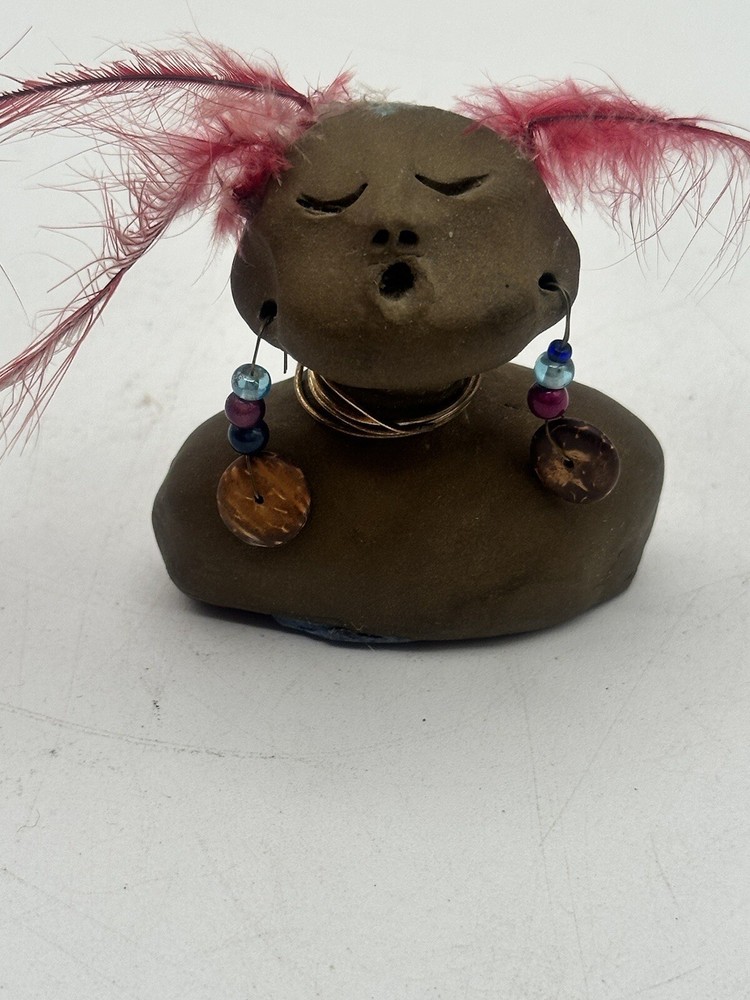 Indigenous Bust Peruvian Hand Crafted From Clay Feathers Need Replaced