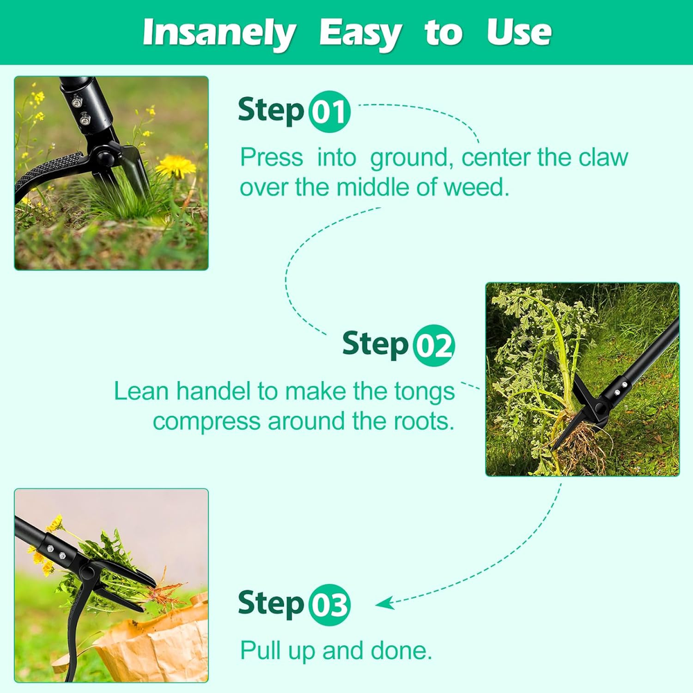 Weed Puller with Long Handle- 63Inch - Adjustable Stand up Weed Puller Tool, Hea
