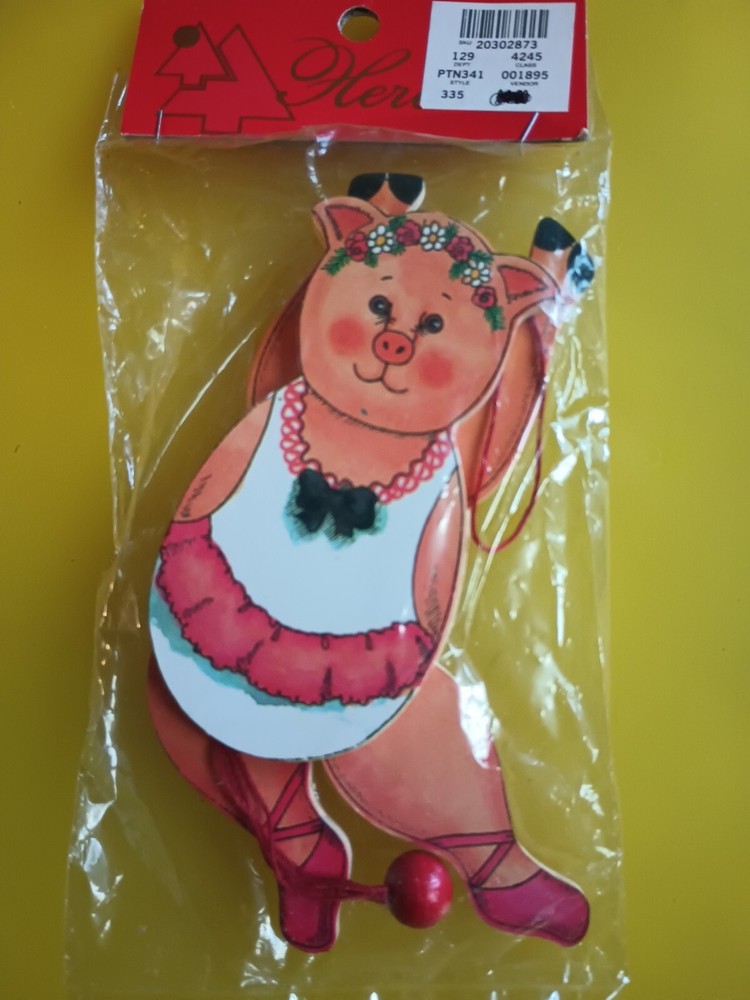 Vintage New Old Stock Pull String Dancing Pigs 6 in.