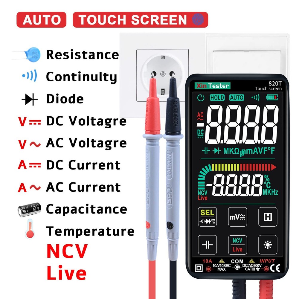 Digital Multimeter Smart Touch Screen Auto-Ranging 9999 Counts TRMS Rechargeable