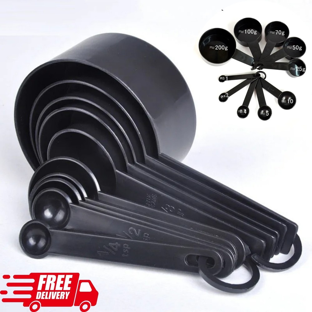 Durable Nesting Kitchen Baking Tools: Plastic Measuring Spoons and Cups Set