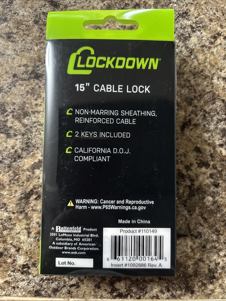 5 Lockdown FSDC 15” Cable LOCK Security Firearm Keyed 2 Keys 30mm