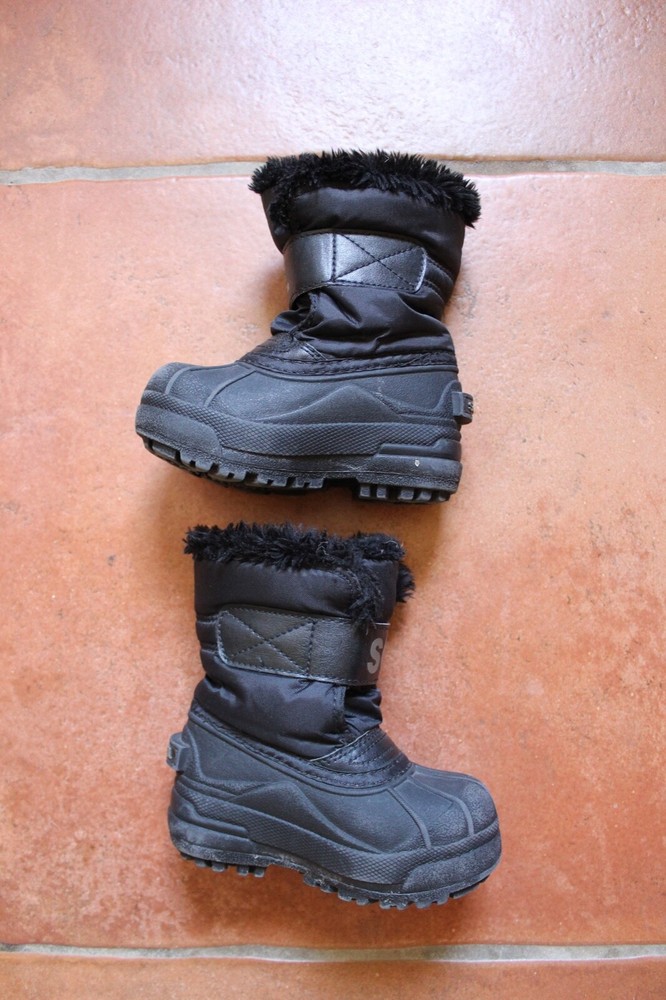 Sorel Black Commander Rubber Nylon Hook & Loop  Snow Winter Boot Boys US 7
