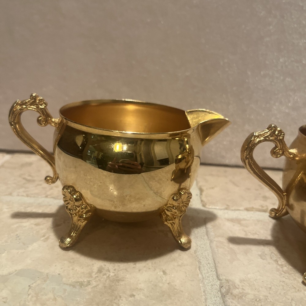 Vintage Brass Footed Cream and Sugar Set