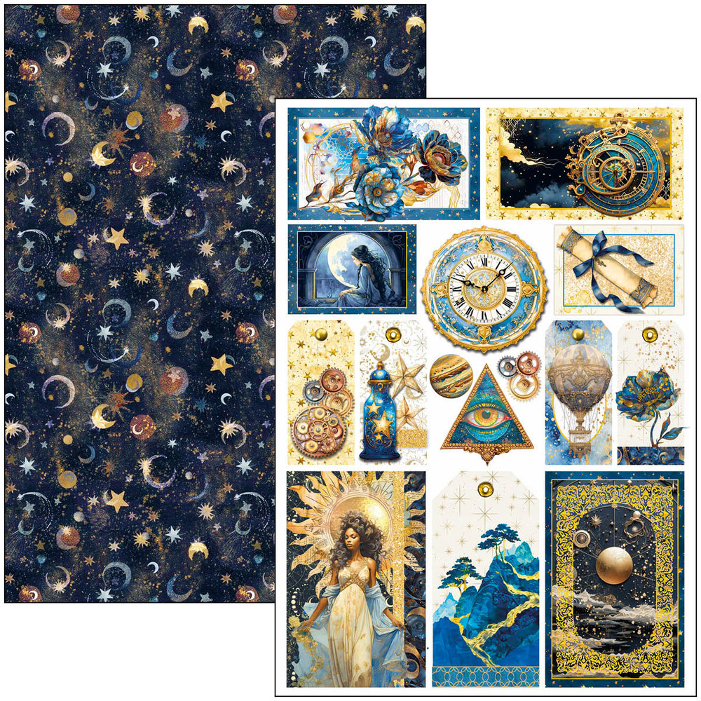 Ciao Bella CELESTIAL A4 Creative Pad 9/pkg Ephemera Cards Tags Journal