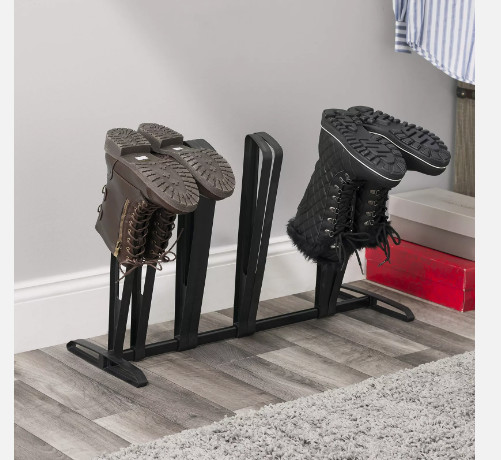 Home Basics Adjustable 4 Pair Plastic Boot Rack Organizer, Black