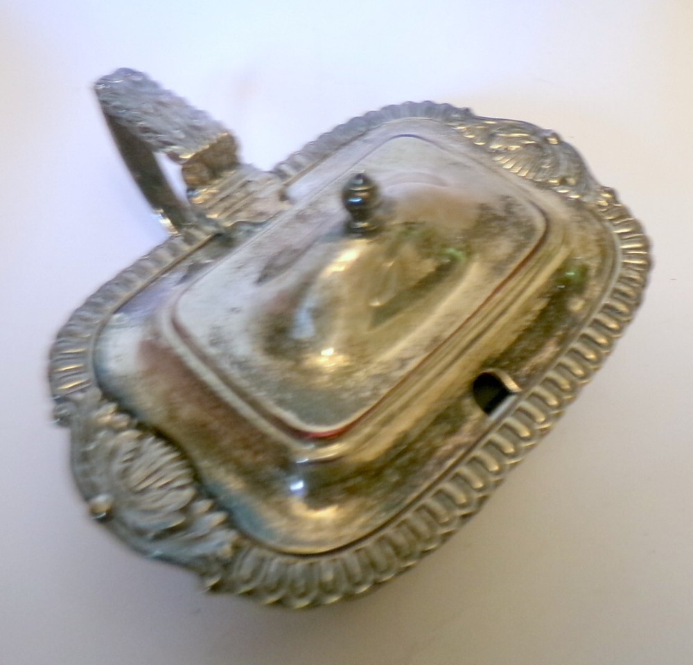 SILVER Plate CAROLINE SALT CELLAR CONDIMENT DISH COBALT LINER Handle