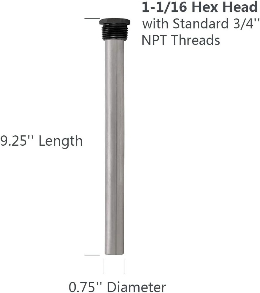 RV Water Heater Anode Rod - 2-Pack, for Hot 0.75"W x 9.25"H, Silver